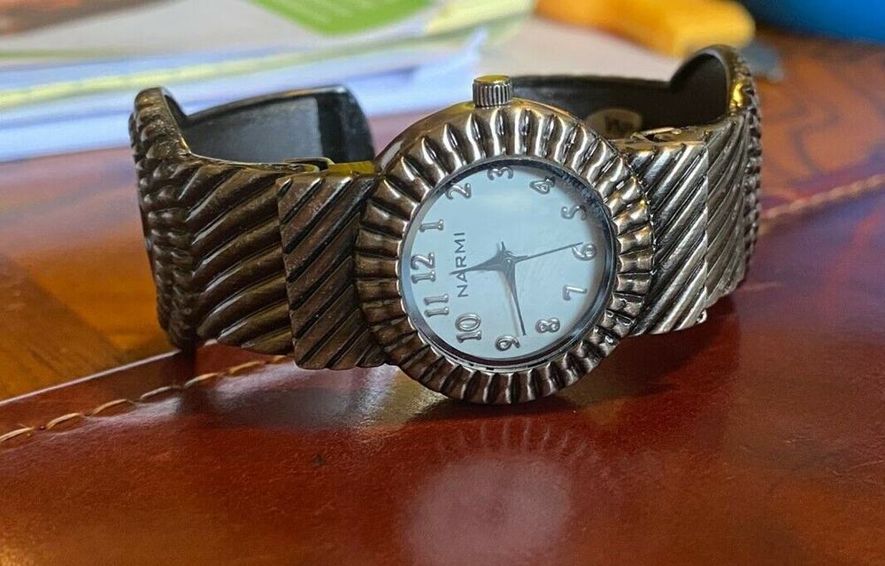 Women's Gun Metal Tone Narmi Bangle Bracelet Watch, Hinged